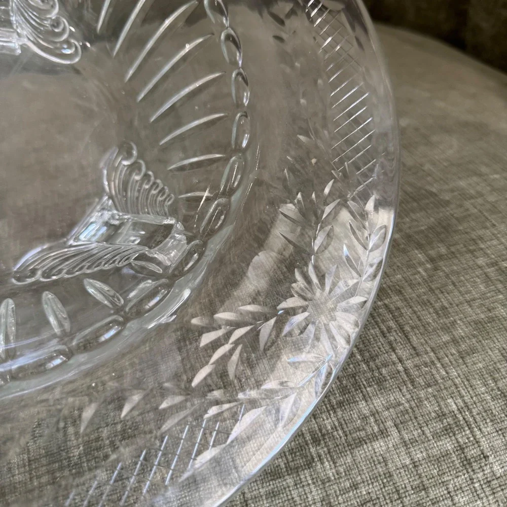 Vintage Etched Glass Footed Centerpiece Console Bowl 12.5